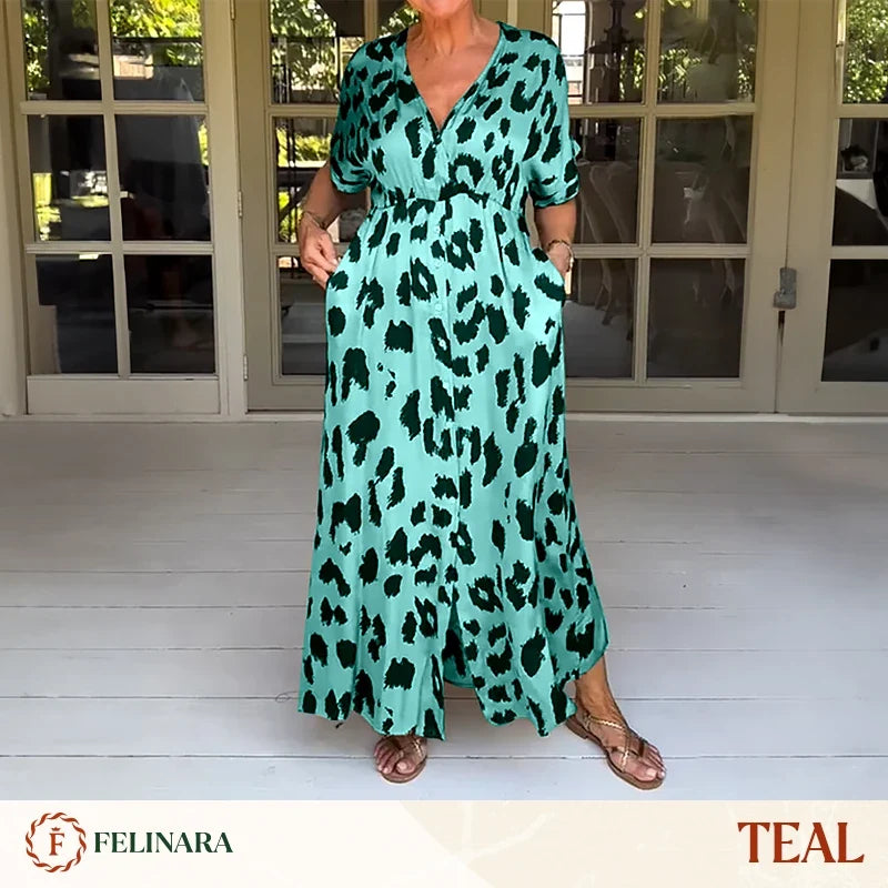 Felinara - Bohemian Casual Print V-Neck Maxi Dress