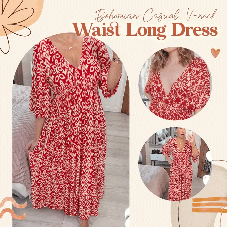 JanyDress - LAST DAY SALE 80% OFF - Bohemian casual print V-neck shirred waist long dress