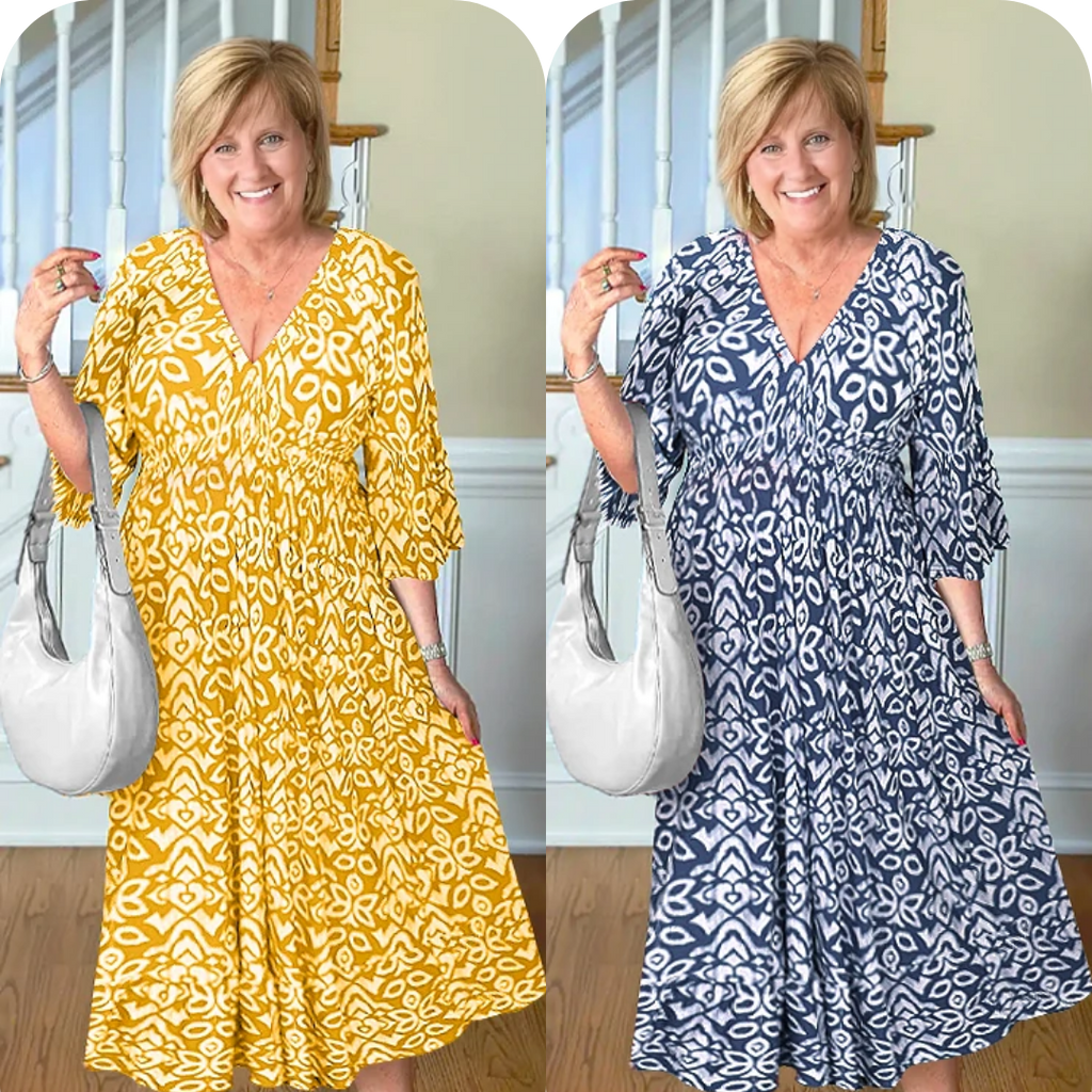 JanyDress - LAST DAY SALE 80% OFF - Bohemian casual print V-neck shirred waist long dress