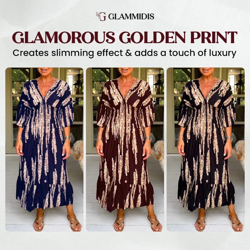 GlamMidis - Abstract-print V-neck Midi Dress