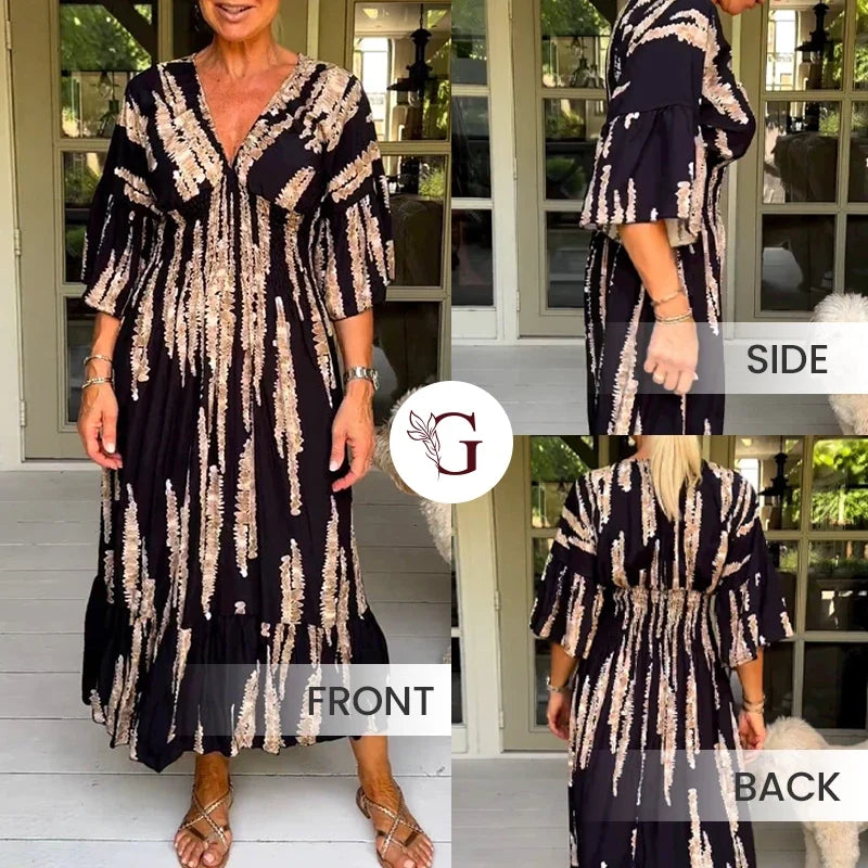 GlamMidis - Abstract-print V-neck Midi Dress